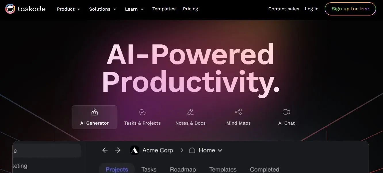 Taskade AI Productivity Tool for Startup