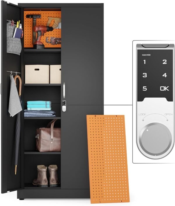 Locking Metal Garage Storage Cabinet with Doors and Shelves | 71" Lockable Tool Cabinet | Metal Cabinets for Office, Home, School (71" Digital Lock, Black)