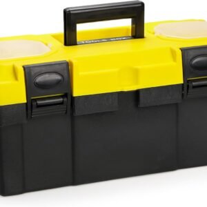 16-Inch Plastic Tool Box with Handle, Toolbox with Removable Tray, Heavy Duty Organizer Tool Box, Portable Toolbox Organizer for Household Workshops and Garages, Black Yellow