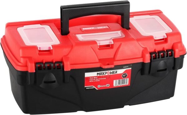 MAXPOWER 13-Inch Tool Box, Small Toolbox with Removable Tray & Dual Lock Secured Tool Box Organizer for Household