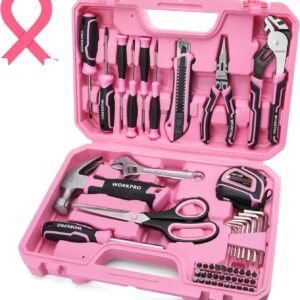 WORKPRO 52-Piece Pink Tools Set, Household Lady Tool Kit with Storage Toolbox, Basic Tool Set for Home, Garage, Apartment, Dorm, New House, Back to School, and as a Gift