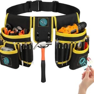 Magnetic Tool Belt for Men, 26 Pockets Heavy Duty Tool Pouch, Magnet Holster Nail Utility Toolbelt Detachable Adjustable Adult Waist Holder for Handyman Contractor Mechanic Plumber Roofer Dad Gift