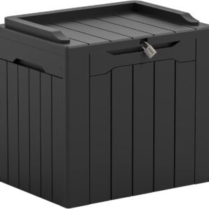 Greesum 31 Gallon Resin Deck Box Large Outdoor Storage for Patio Furniture, Garden Tools, Pool Supplies, Weatherproof and UV Resistant, Lockable, Dark Black