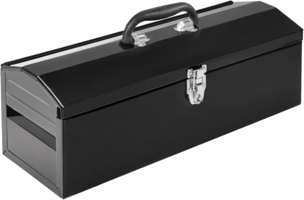 Torin ATB202B 19" Portable Steel Tool Box Hip Roof Style Storage Organizer with Metal Latch Closure and Removable Storage Tray, Black