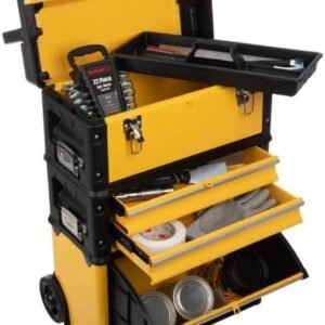 Rolling Tool Box with Wheels - Stackable Tool Box Organizer - Portable Metal Toolbox Tool Chest with Drawers for Garage Workshop by Stalwart (Yellow)