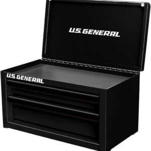 U.S. GENERAL U.S. GENERAL MINI STEEL TOOLBOX, 2 Drawers with magnetic locking mechanism and Top Storage, PVC Liners, Black Trim. (1, BLACK)