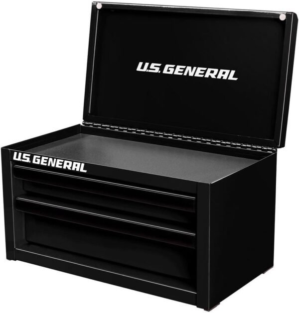 U.S. GENERAL U.S. GENERAL MINI STEEL TOOLBOX, 2 Drawers with magnetic locking mechanism and Top Storage, PVC Liners, Black Trim. (1, BLACK)