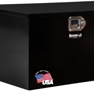 Buyers Products 1701280 Steel Trailer Tongue Box, 16.3 x 14.3 x 35.1 Inch, Black Gloss, Made In The USA, Trailer Tongue Tool Box For Storage And Organization, Trailer Storage Box