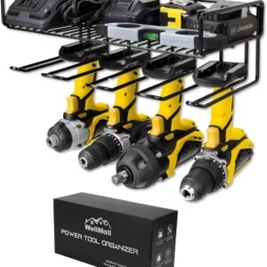 Heavy Duty Tool Organizer, 16"W x 7.48"H x 5.51"D, 4 Wall Mount Anchors, 3.95" Between Slots, Sturdy Steel Construction, Ideal for Power Tools