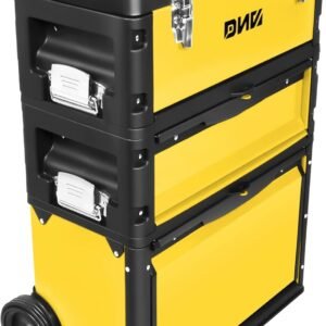 ‎DNA MOTORING TOOLS-00223 ‎19.5" x 28.5" x 12" 3-Tier Stackable Separate Hand Case Tool Boxes Trolley, 3-in-1 Storage Compartments,Yellow