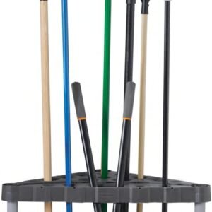 Rubbermaid Plastic Garage Corner Tool Tower Rack, Easy to Assemble, Organizes up to 30 Long-Handled Tools/Rakes/ Brooms/Shovles for Home/House/Outdoor/Sheds