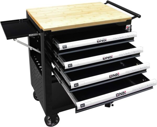 DNA MOTORING 30" W X 37" H X 18" D Large Capacity 4-Drawer Chest Rolling Tool Cart Locking Swivel Cabinet (TOOLS-00003) with Keys, Black