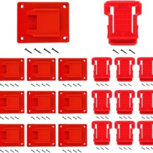 Tool Holders Battery Holders Mount for Milwaukee M18 18V Battery Drill Tool Red 10pcs tool holders and 10pcs battery holders with screws
