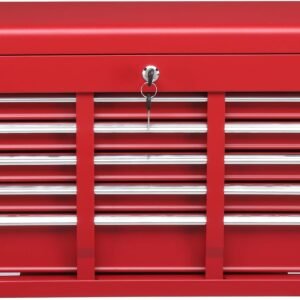 Winado 24" Portable Tool Box, 5 Drawers & Top Storage Tray Tool Box with Drawers, Lockable Metal Tool Chest Cabinet for Garage, Warehouse, Repair Shop & Home, Red