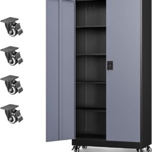 Letaya Metal Garage Storage Cabinets with Lock Door and Adjustable Shelves, Steel Tool Cabinets for Home,Office,Warehouse Organisieren (Black Grey, 75" H)