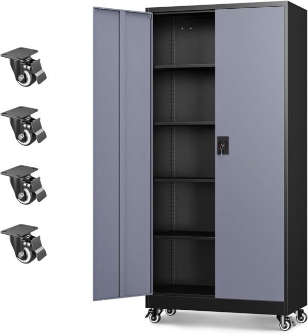 Letaya Metal Garage Storage Cabinets with Lock Door and Adjustable Shelves, Steel Tool Cabinets for Home,Office,Warehouse Organisieren (Black Grey, 75" H)