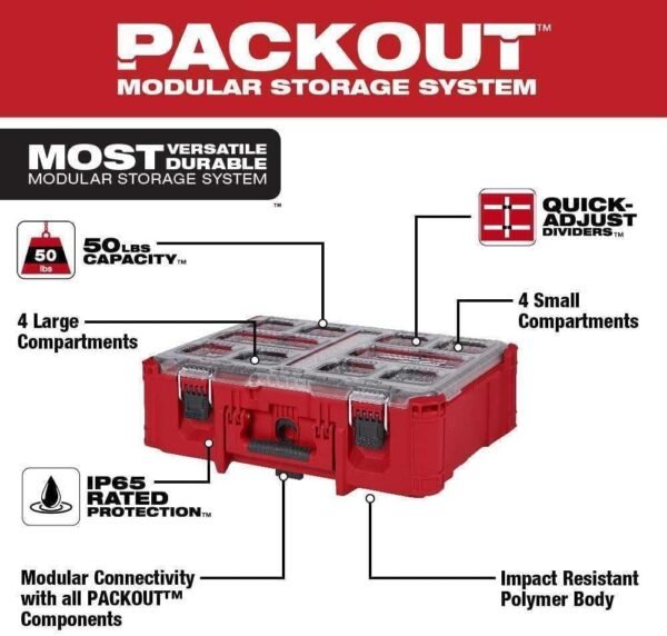 48-22-8432 For Milwaukee PACKOUT Deep Organizer w/ 50 lb Weight Capacity Length 15.2 in Width 19.7 in Height 7 in