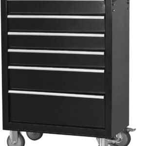 6-Drawer Rolling Tool Chest Cabinet, Large Capacity Metal Tool Box with Wheels and Keyed Locking, Roll Around Storage Organizer Tool Cart for Garage, Warehouse, Work Shop (Black)