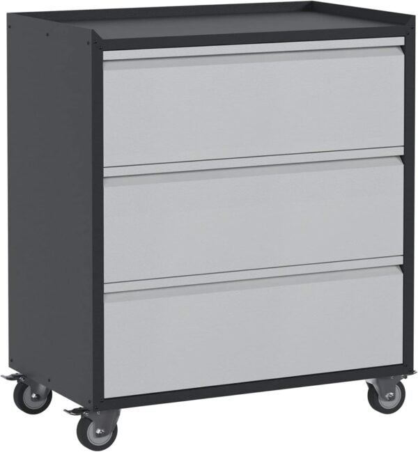 Aobabo Metal Tool Storage Cabinets with Wheels,3 Drawers Rolling Tools Chest Cabinet for Garage,Warehouse,Assembly Required