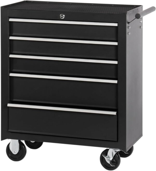 5 Drawers Tool Cart on Wheels, Multifunctional Rolling Storage Tool Chest,Drawers Rolling Tool Trolley Organizer Case for Garage,Warehouse,Workshop,Repair Shop (5 Drawers - Black)