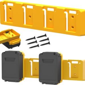 Battery Rack Compatible with DeWalt 20V Battery Holder, Mount 4 Slot Bulk Battery Garage Tool, Tools for Dewallt 20v, Wall Display Hook Holder (Yellow-1pc)