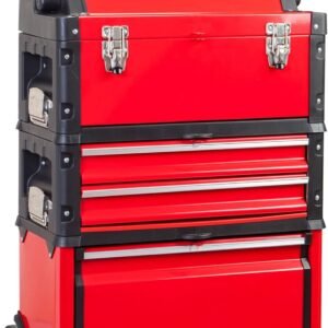 BIG RED TRJF-C305ABD Torin Garage Workshop Organizer: Portable Steel and Plastic Stackable Rolling Upright Trolley Tool Box with 3 Drawers, 20.5" L x 12.6" W x 28.4"