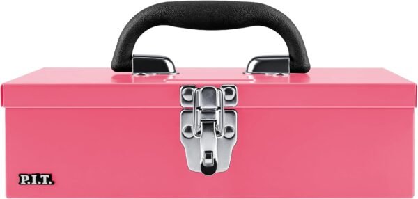 P.I.T. 11'' Small Tool Box, Portable Metal Tool Box,Pink Mini Tool Chest, Portable Steel Tool Case with Metal Latch Closure for Basic Tool Kits or Craft Storage