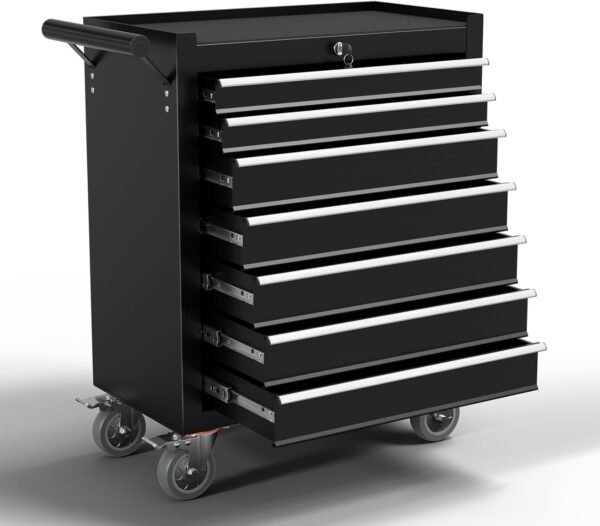 7-Drawer Meatl Rolling Tool Chest with Wheels,Tool Storage Cabinet with Locking System，Toolbox with Wheels for Garage, Warehouse, Workshop, Repair Shop (Black, 7-Drawer)