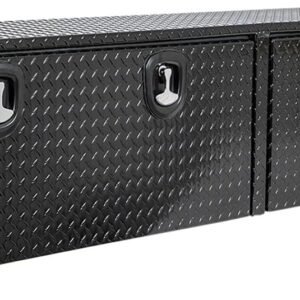 Buyers Products 1721568 Black Aluminum Diamond Tread Topsider Truck Box With Drop Door, 96 x 18 x 16 Inch, Made in The USA, Lockable Tool Chest, Durable Job Box For Storage & Organization