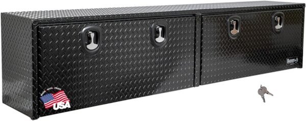 Buyers Products 1721568 Black Aluminum Diamond Tread Topsider Truck Box With Drop Door, 96 x 18 x 16 Inch, Made in The USA, Lockable Tool Chest, Durable Job Box For Storage & Organization