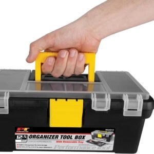 Performance Tool W54012 Heavy Duty Plastic Organizer Tool Box for Workshops and Garages, Black, 12.5-Inch