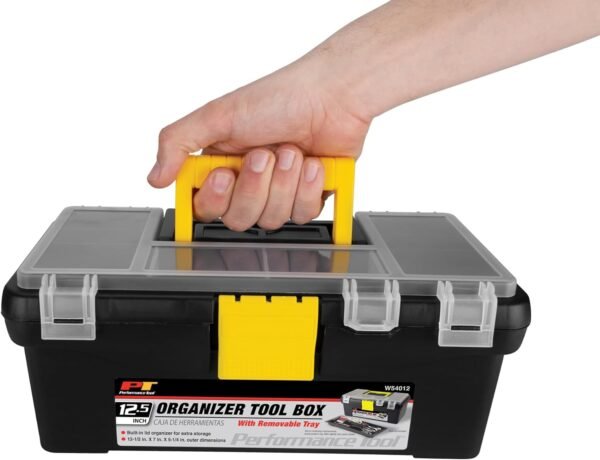 Performance Tool W54012 Heavy Duty Plastic Organizer Tool Box for Workshops and Garages, Black, 12.5-Inch