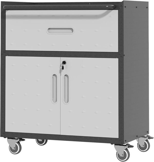 Metal Mobile Tool Storage Cabinet with Wheels,Heavy Duty Rolling Tool Cabinets for Garage,Metal Storage Cabinets with 2 Locking Doors and 1 Drawer,Assembly Required