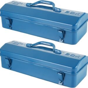 2 PCS Small Metal Tool Box 16 Inch Hip Roof Style Portable Locking Toolbox With Metal Latch Closure & Handle Blue Tool Storage Box