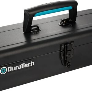 DuraTech Tool Box, 15" Portable Steel Small Tool Box with Metal Latch Closure & Plastic Handle with Anti-slip Base, Multi-Purpose Heavy Duty Toolbox, Black