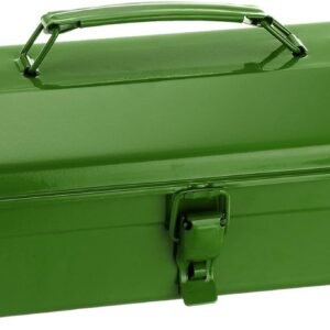 HARFINGTON Tool Box 14.2" Portable Steel Tool Box Hip Roof Style with Metal Latch Closure Tool Chest for Household Workshop Car, Green