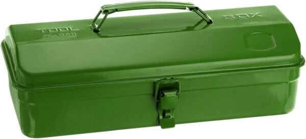 HARFINGTON Tool Box 14.2" Portable Steel Tool Box Hip Roof Style with Metal Latch Closure Tool Chest for Household Workshop Car, Green