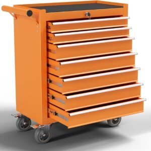 7-Drawer Meatl Rolling Tool Chest with Wheels,Tool Storage Cabinet with Locking System，Toolbox with Wheels for Garage, Warehouse, Workshop, Repair Shop(Orange, 7-Drawer)