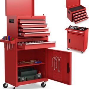 ERGOMASTER Tool Chest Heavy Duty Rolling Tool Box with Cabinet 5-Drawer for Lockable & Removable Cabinet for Garage and Workshop - 5-Drawer &Red