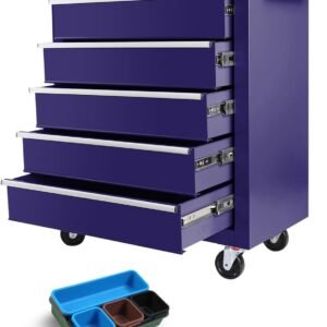 Tool Chest, Tool Boxes with 5 Drawers, Tool Cart with 7 Organizer Tray Divider Set & Wheels, Large Rolling Tool Box Organizer for Garage, Workshop, Home Crafts