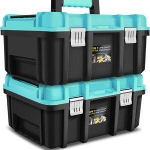 2-in-1 Garage Portable Tool Box Set with Fold-Down Non-Slip Handle & Removable Storage Trays & Tough Latches CAAP-TOLS-TBX-TB
