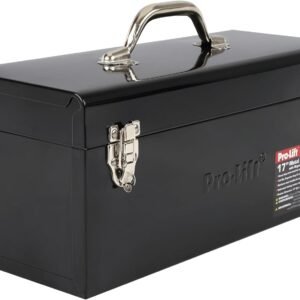 Pro-Lift Steel Tool Box – 17-inch Metal Toolbox Portable with Handle – Heavy Duty Metal Latch Closure and Removable Storage Tray Carry Tools Box Organizer