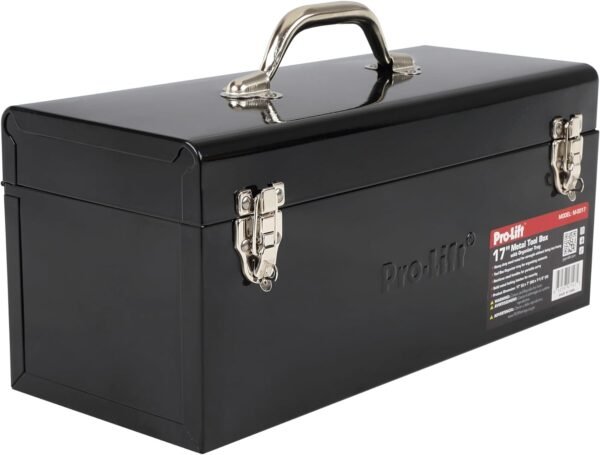 Pro-Lift Steel Tool Box – 17-inch Metal Toolbox Portable with Handle – Heavy Duty Metal Latch Closure and Removable Storage Tray Carry Tools Box Organizer