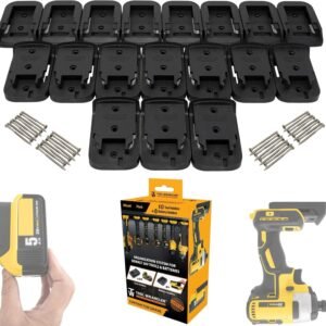 Tool Wrangler Organization For Dewalt 20V Tools & Batteries - Black 18pc Combo 10+8 = 10 Dewalt Tool Holder + 8 Dewalt Battery Holder | Made in N. America Screws Included | Strongest Dewalt Tool Mount