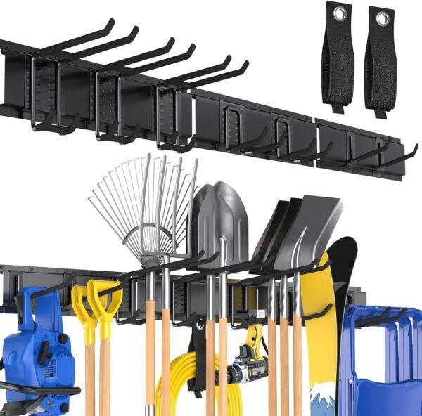 Garage Storage, Wall Mount Tool Storage Rack, 48 Inch Heavy-Duty Garage Organization Hook Set with Adjustable Rails, Tool Organizers and Storage Broom Holder Wall Mount, Gifts for Men