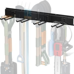 TICONN Garage Organization Tool Storage Utility Rack, Heavy Duty Wall Mounted Hanger Organizer System for Shed Garden Yard Tools, Ski Gears, Broom, Rake, Shovel (32" w/ 4 Hooks)