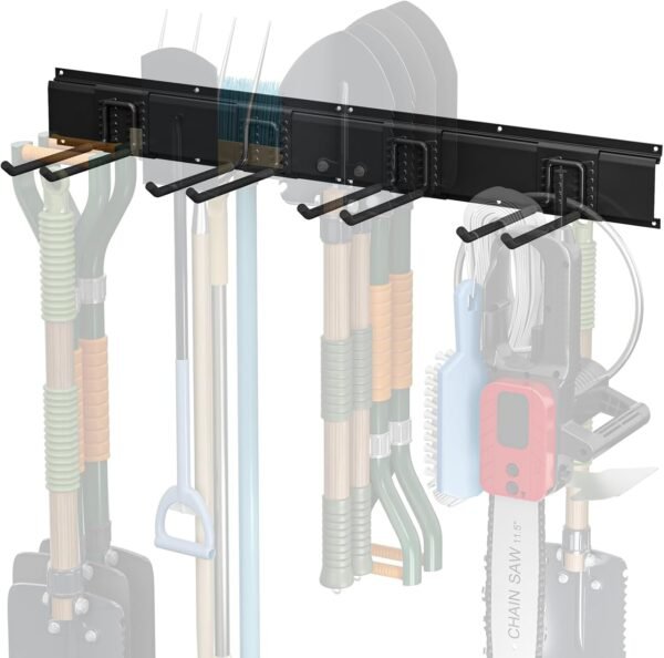 TICONN Garage Organization Tool Storage Utility Rack, Heavy Duty Wall Mounted Hanger Organizer System for Shed Garden Yard Tools, Ski Gears, Broom, Rake, Shovel (32" w/ 4 Hooks)