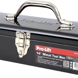 Pro-Lift Steel Tool Box – 14-inch Metal Toolbox Portable with Handle – Heavy Duty Metal Latch Closure Small Carry Storage Box Tools Organizer
