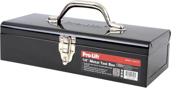 Pro-Lift Steel Tool Box – 14-inch Metal Toolbox Portable with Handle – Heavy Duty Metal Latch Closure Small Carry Storage Box Tools Organizer