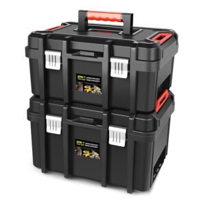 ‎DNA MOTORING 2pcs Tool Boxes Set - Lockable Organizer Storage Portable Toolbox with Removable Tray for Workshop Garage & Household, Large Capacity, TOOLS-00310